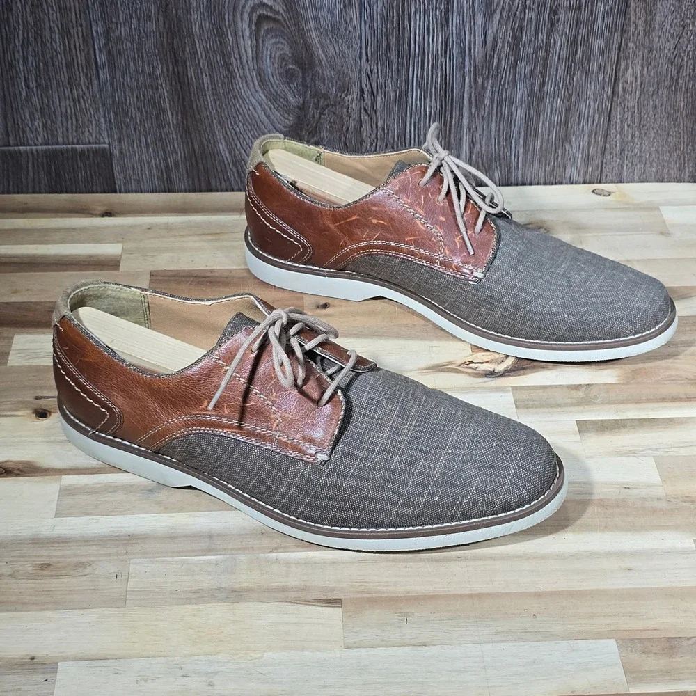 Joseph Abboud Canvas Leather Derby Shoes 12M Brown Tan Mixed‎ Media Casual Dress